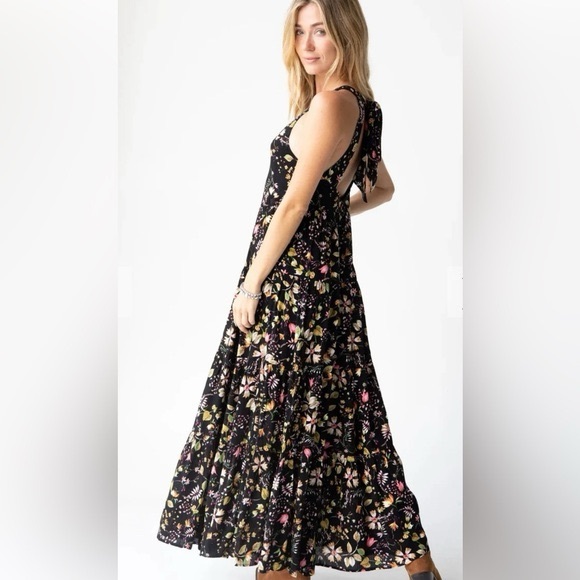 Natural Life Halle Floral Halter Maxi Dress Black Boho Tiered Large - Picture 5 of 14